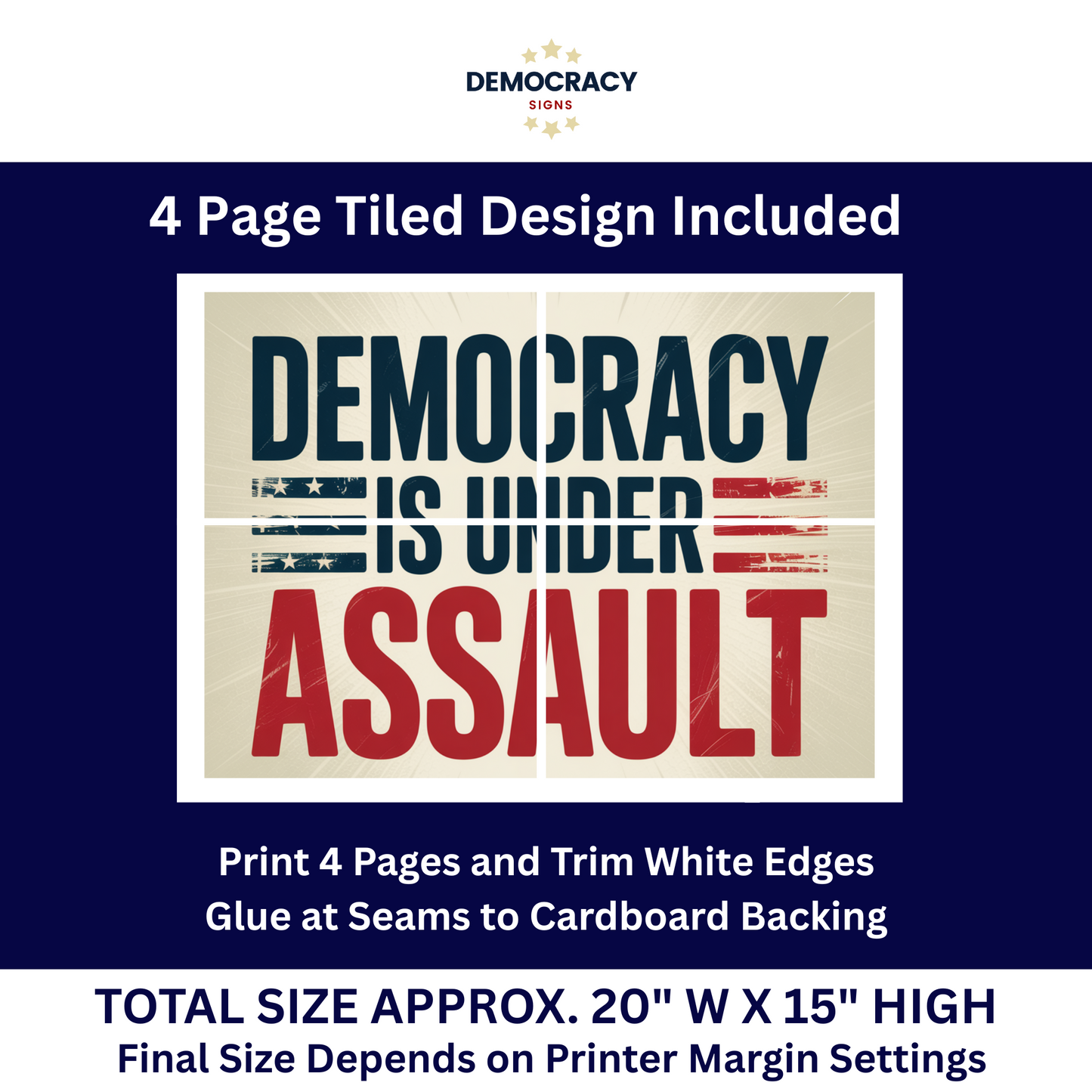 Anti Trump Protest Signs, No Kings Protest Signs, 2 Sizes - Print at Home and Glue to Cardboard