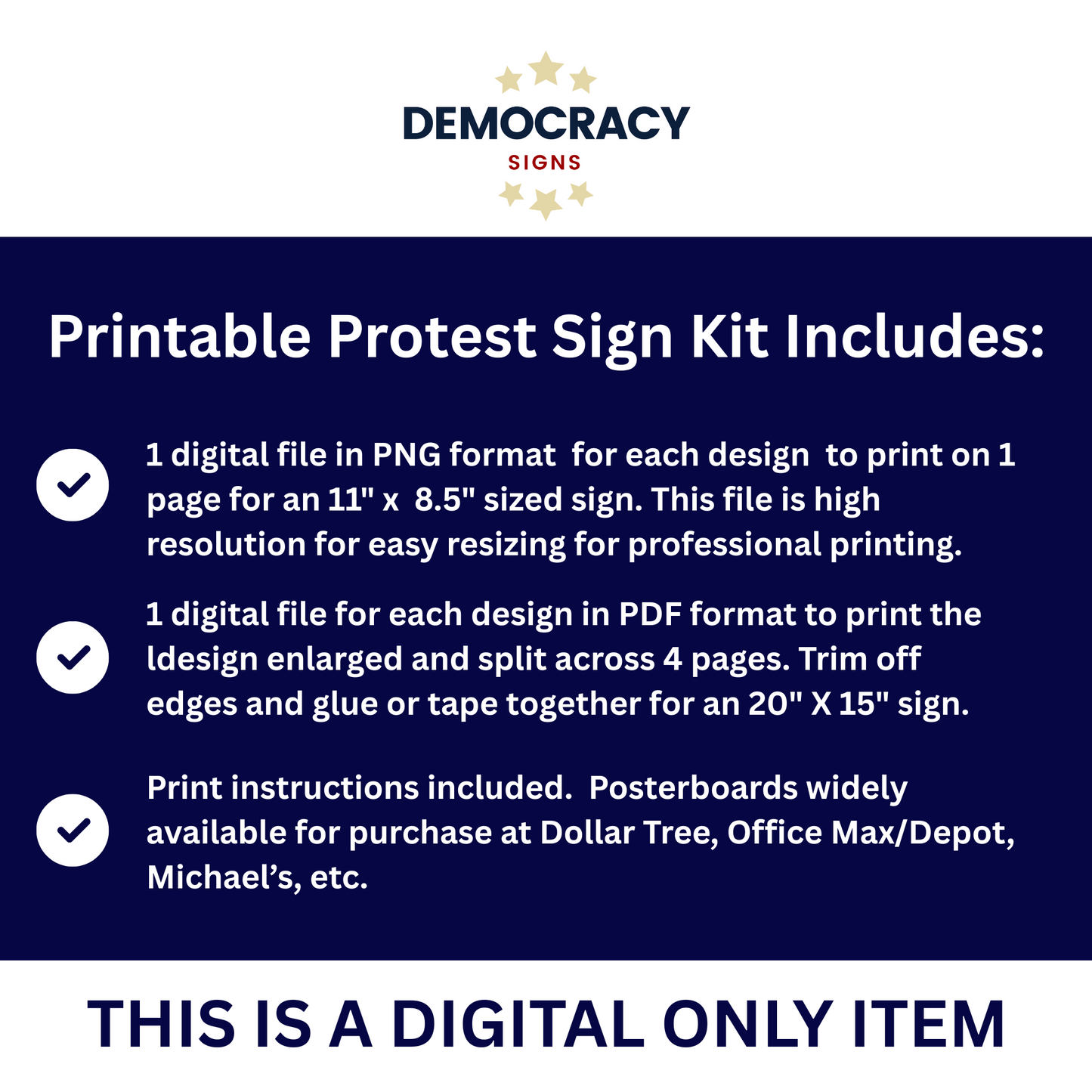 Anti Trump Protest Signs, No Kings Protest Signs, 2 Sizes - Print at Home and Glue to Cardboard