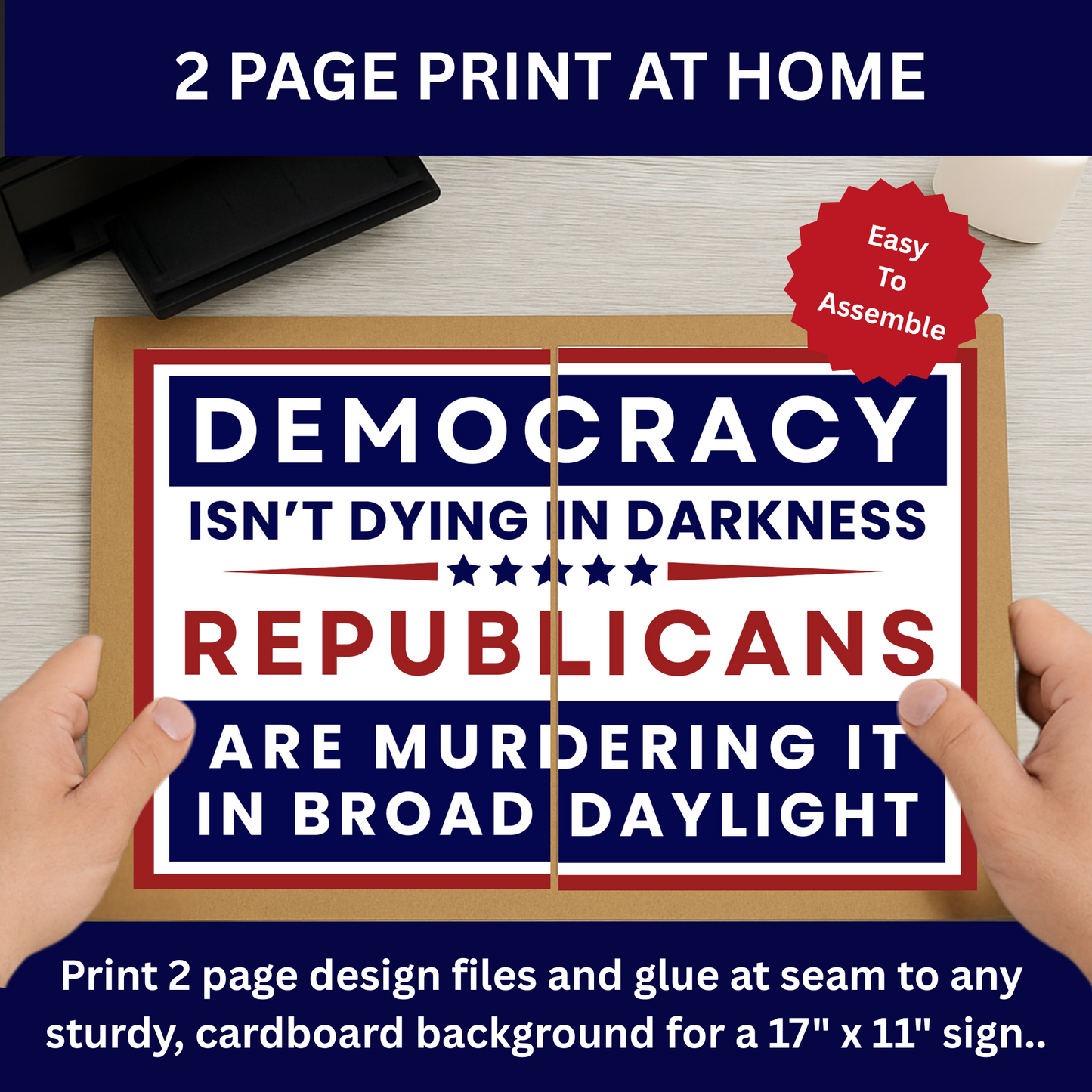 Print at Home Protest Sign Kit, 2 Sizes Included, Single Page (8.5" x 11"), or 2 Pages (17" x 11") Printable Protest Signs, Digital Download