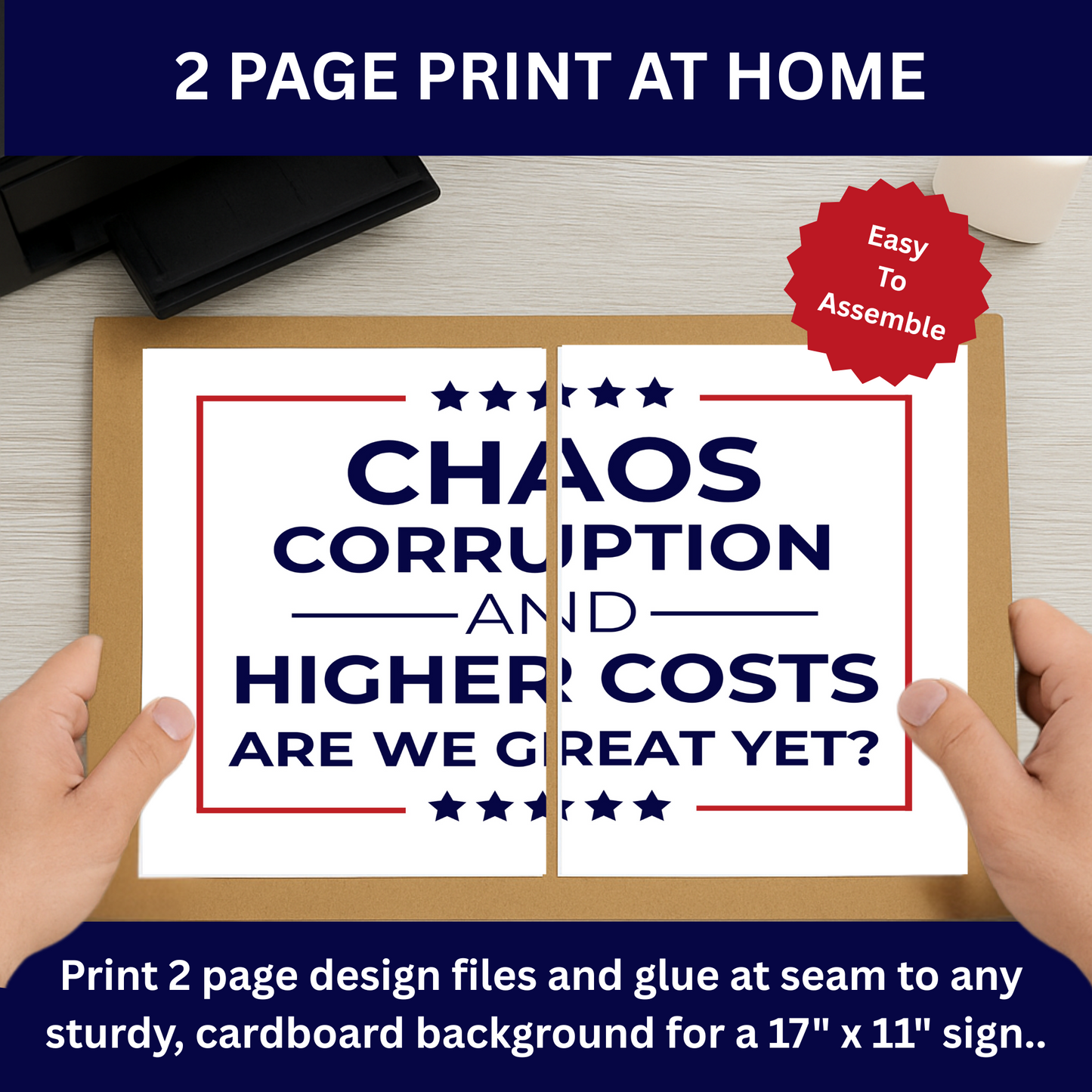 Print at Home Protest Sign Kit, 2 Sizes Included, Single Page (8.5" x 11"), or 2 Pages (17" x 11") Printable Protest Signs, Digital Download