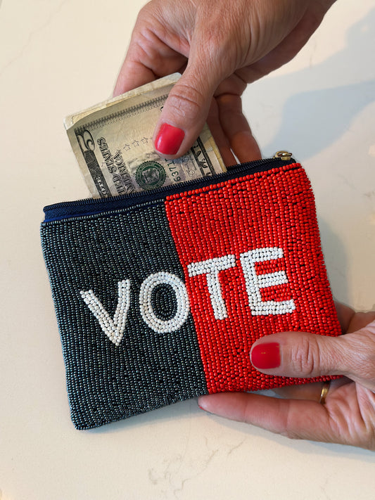 Coin Purse, Purse Pouch, Vote Design, Unique and Beautiful Handmade Seed Bead Coin Pouch