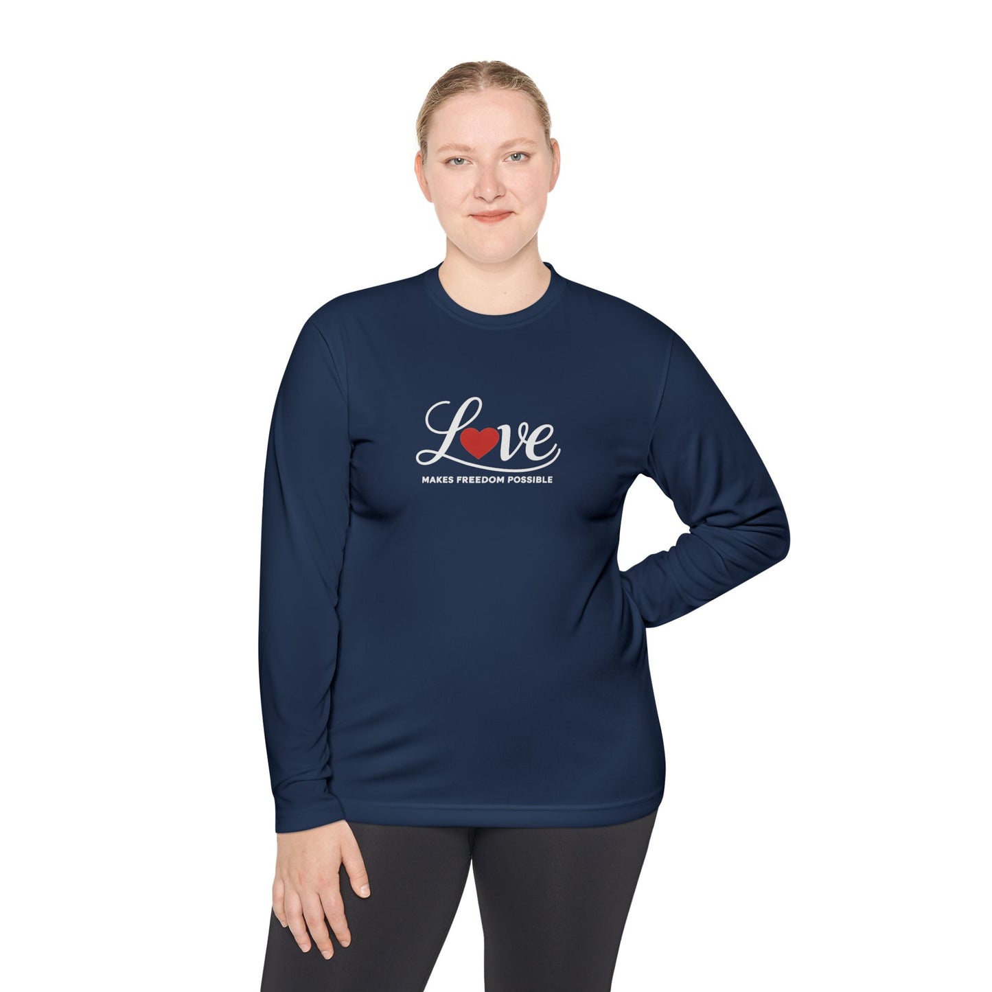 Love Makes Freedom Possible Performance Fabric Shirt | Inspirational Civic Love Message | Unisex Style | Valentine's Day Shirt