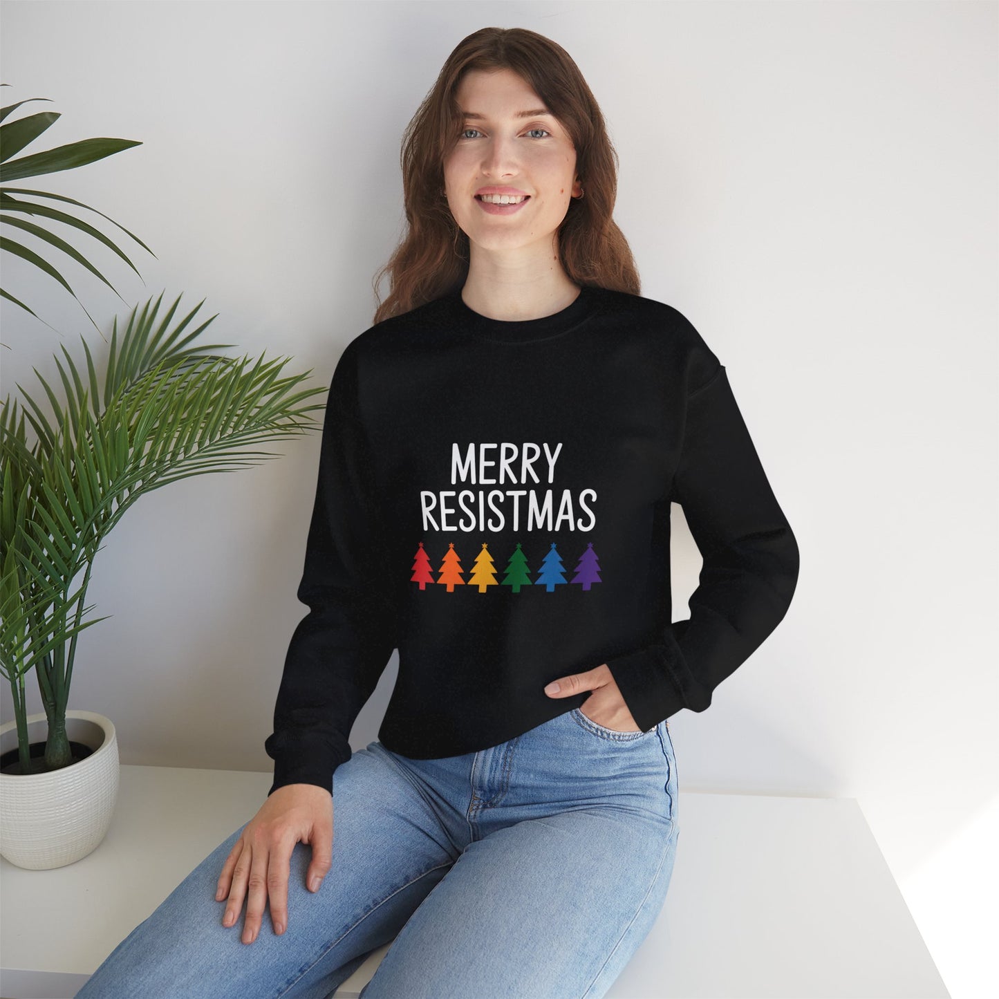 Merry Resistmas Sweatshirt, Holiday Sweatshirt, Christmas Sweatshirt, Anti Maga Sweatshirt, Multiple Colors, Free Shipping