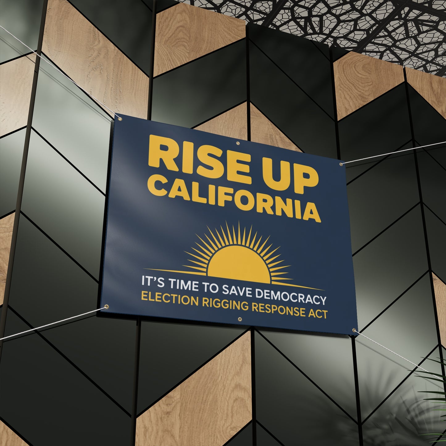 Rise Up California Banner, Yes to Prop 50 Banner, Election Rigging Response Act Banner, 2 Sizes, Hanging Ropes Included, Free Shipping