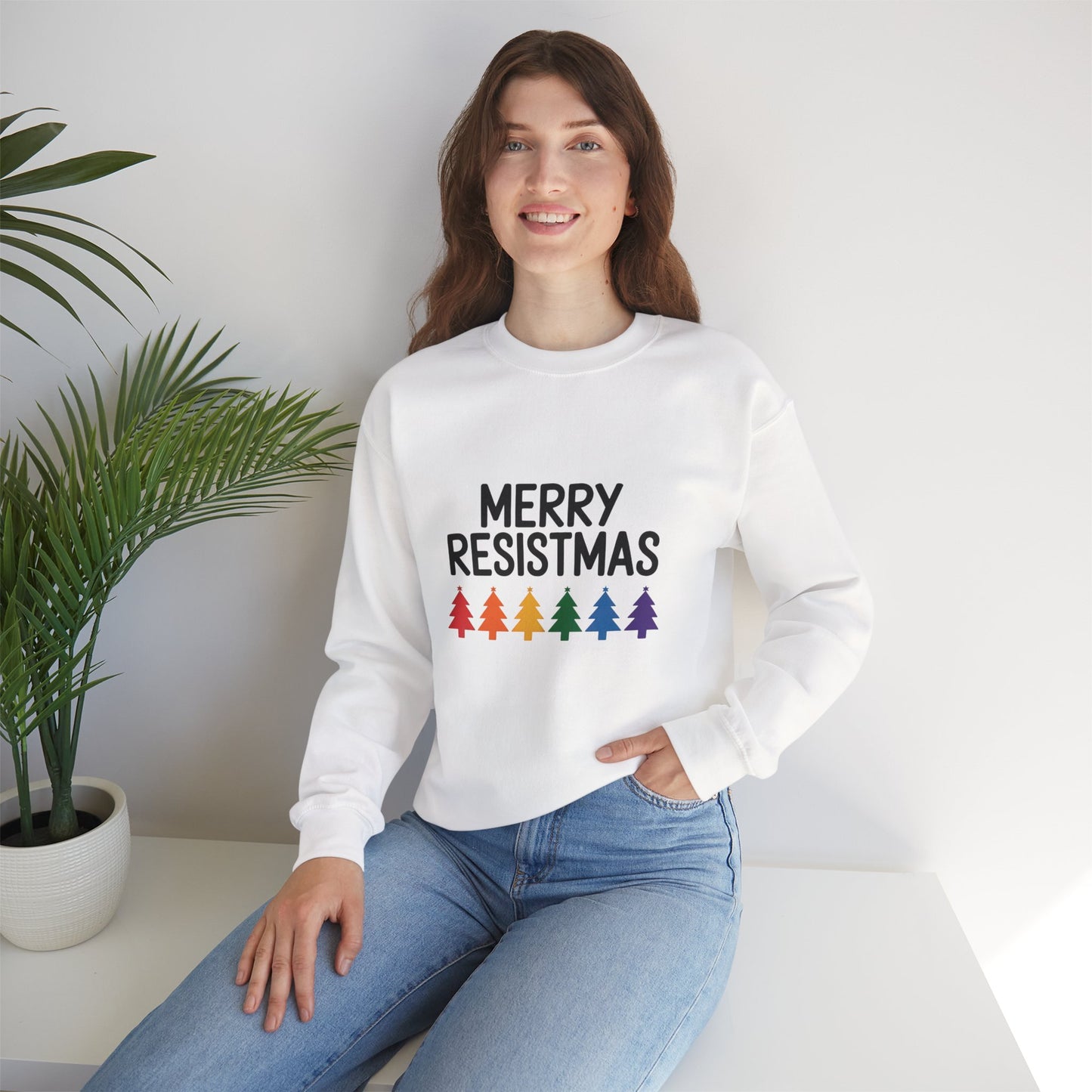 Merry Resistmas Sweatshirt, Holiday Sweatshirt, Christmas Sweatshirt, Anti Maga Sweatshirt, Multiple Colors, Free Shipping