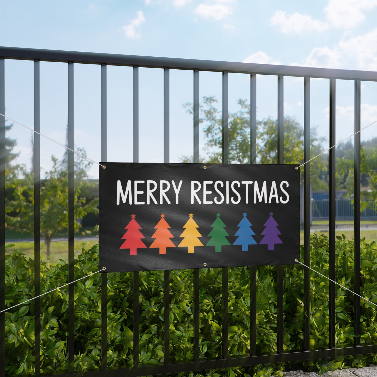 Merry Resistmas Banner, Holiday Sign, Christmas Sign, Holiday Outdoor Decor, 2 Sizes, Matte Finish, Hanging Ropes Included, Free Shipping