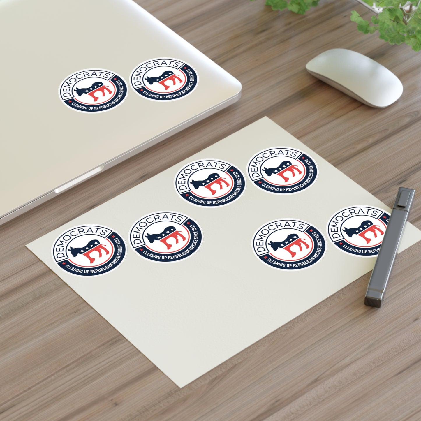 Political Postcard Stickers - "Democrats Cleaning Up Republican Messes Since 1933" Sticker Sheet - Democrat Stickers