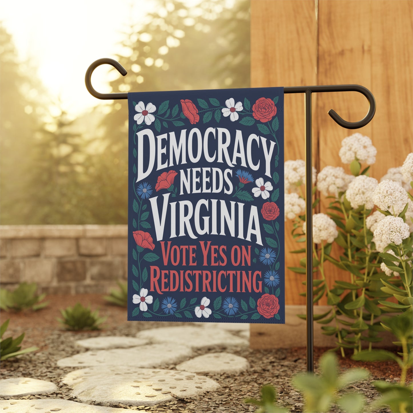 Garden Flag — "Democracy Needs Virginia — Vote Yes on Virginia Redistricting"