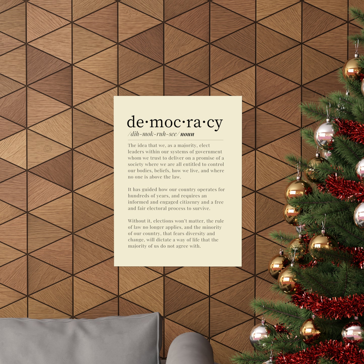 Democracy Poster, 18 x 24, Beige and Black, Democracy Definition