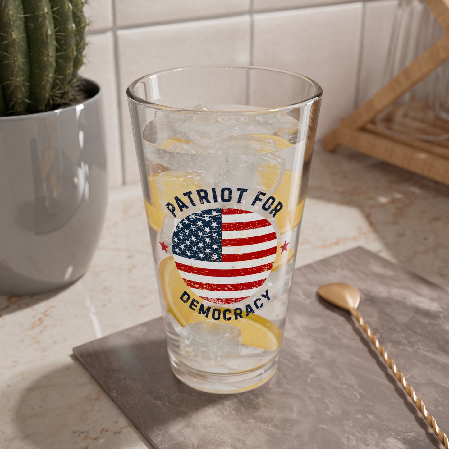 Election Day Drinking Glass, 16 oz., Patriot for Democracy