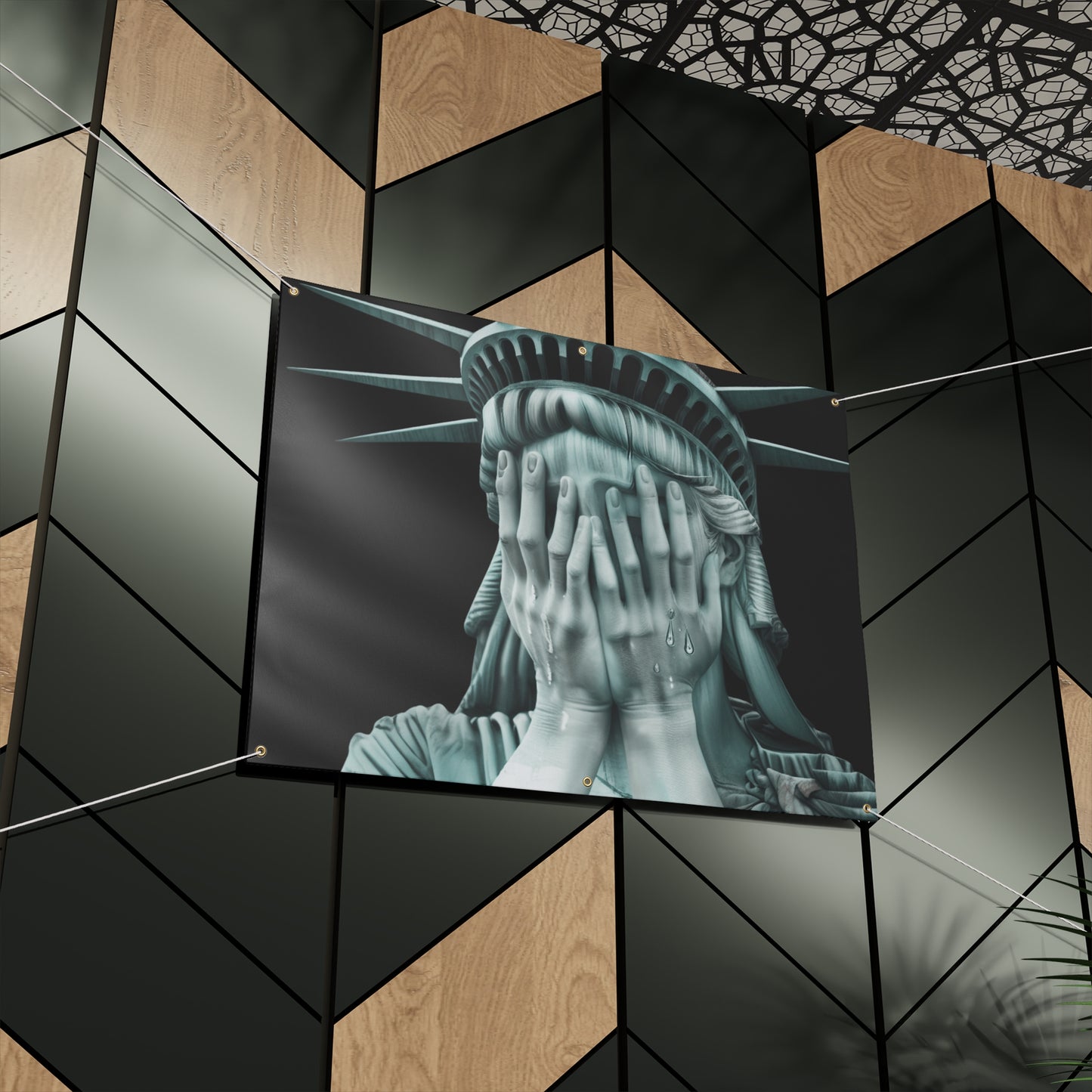 Weeping Statue of Liberty Banner | Anti Trump Protest Sign | 2 Sizes | Vinyl Outdoor | Hanging Ropes Included