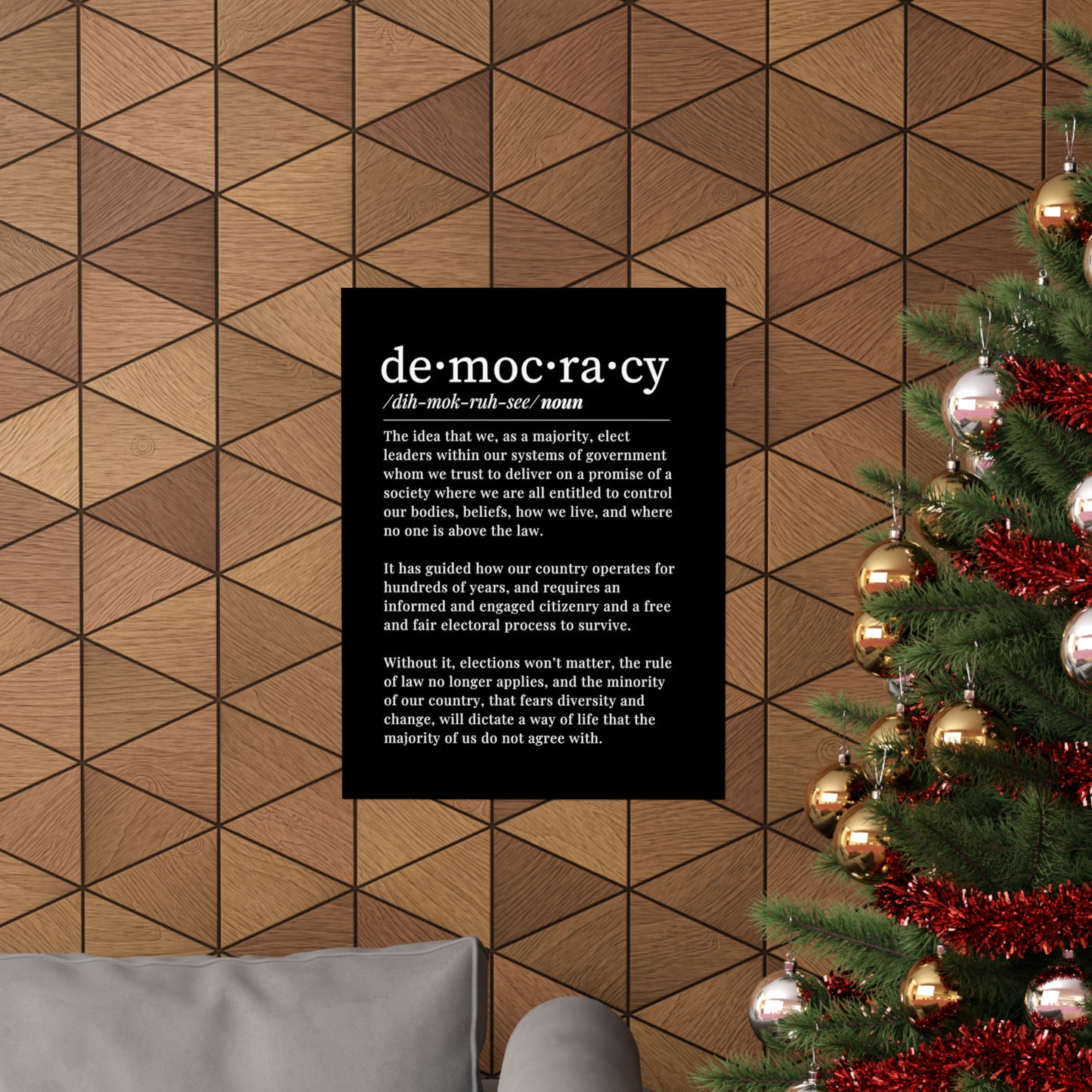 Democracy Poster, 18 x 24, Matte, Black and White, Democracy Definition