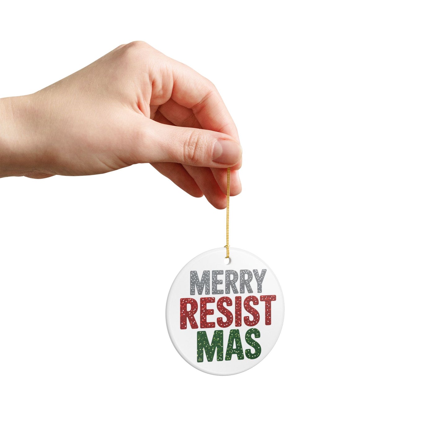 Merry Resistmas Ornament, Ceramic Christmas Ornament, Political Ornament, Democracy Ornament, Political Gift, Gift for Democrat