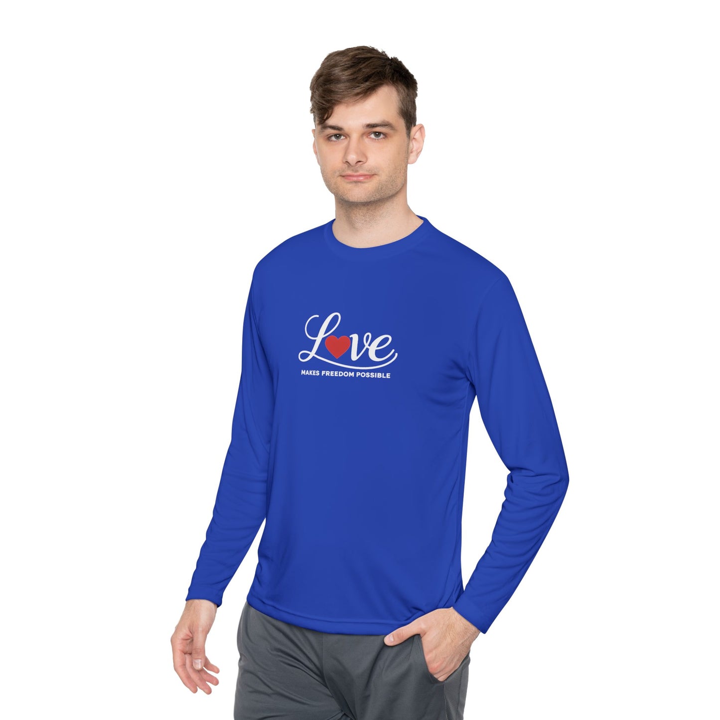 Love Makes Freedom Possible Performance Fabric Shirt | Inspirational Civic Love Message | Unisex Style | Valentine's Day Shirt