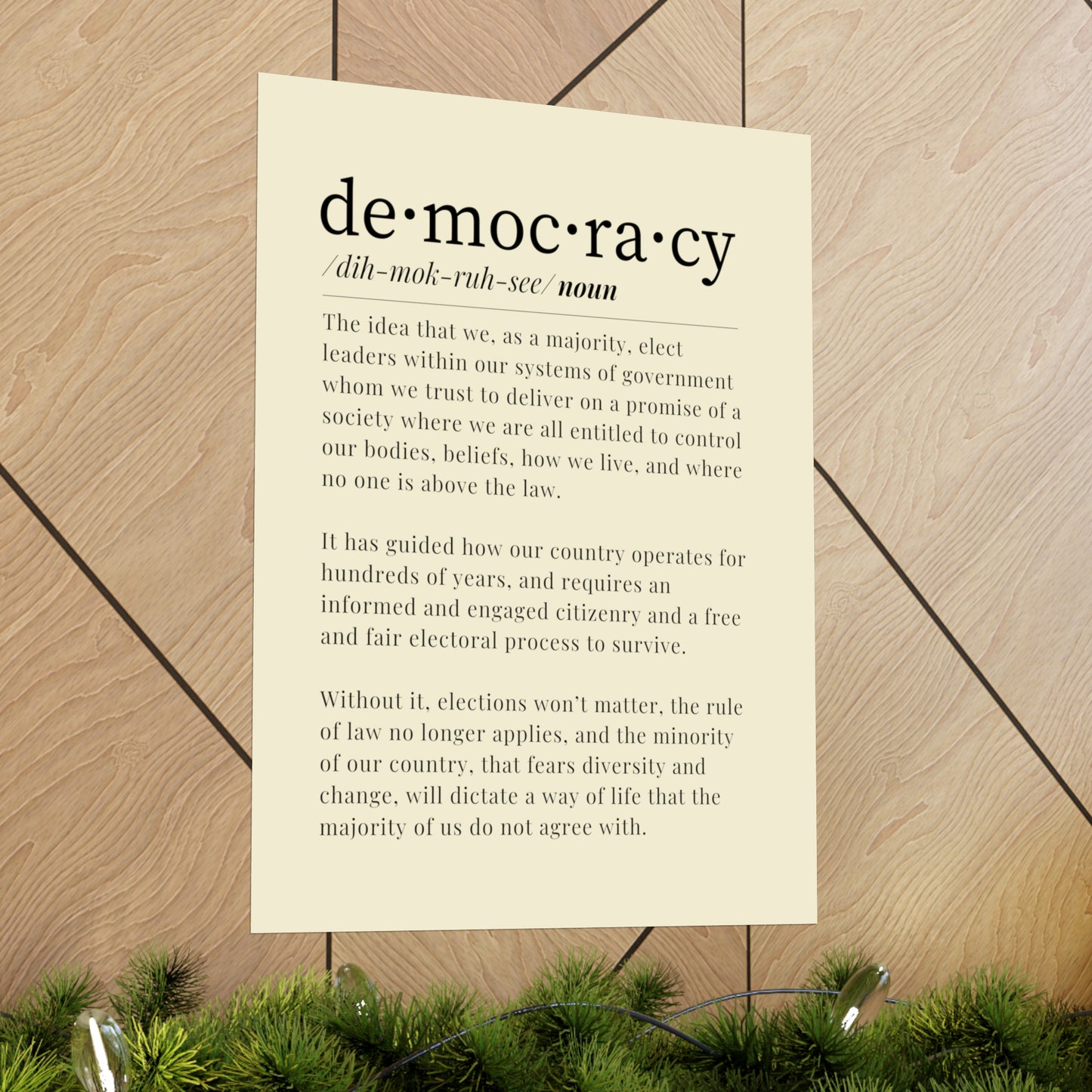 Democracy Poster, 18 x 24, Beige and Black, Democracy Definition