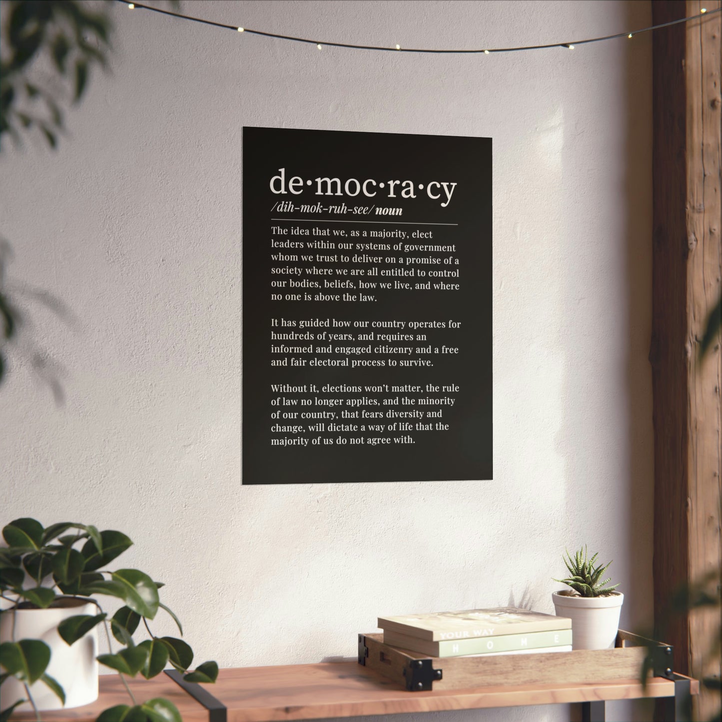 Democracy Poster, 18 x 24, Matte, Black and White, Democracy Definition