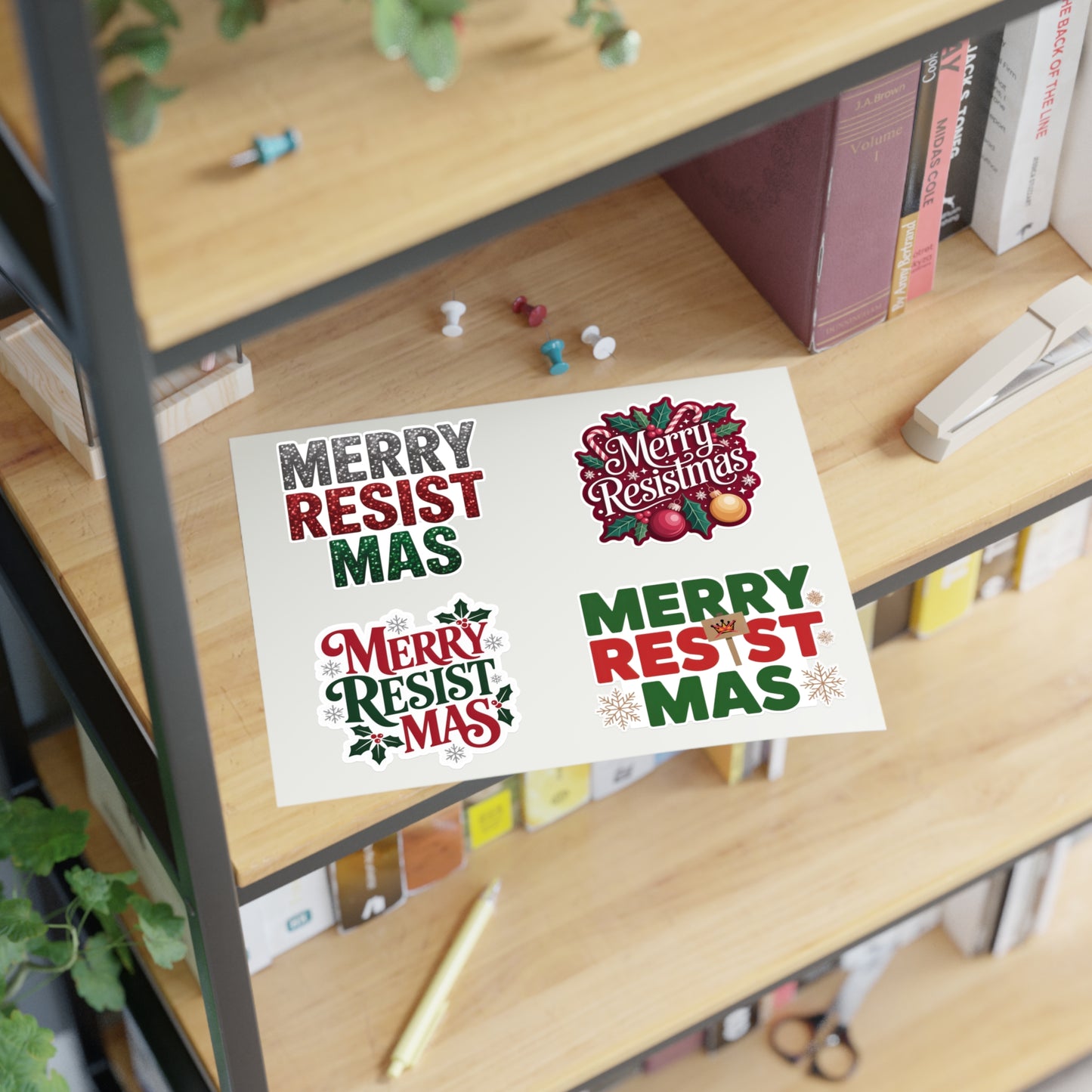Merry Resistmas Stickers | 4-Sticker Sheet | Die-Cut Vinyl | Holiday Pro-Democracy Stickers | Holiday Stickers | Christmas Stickers