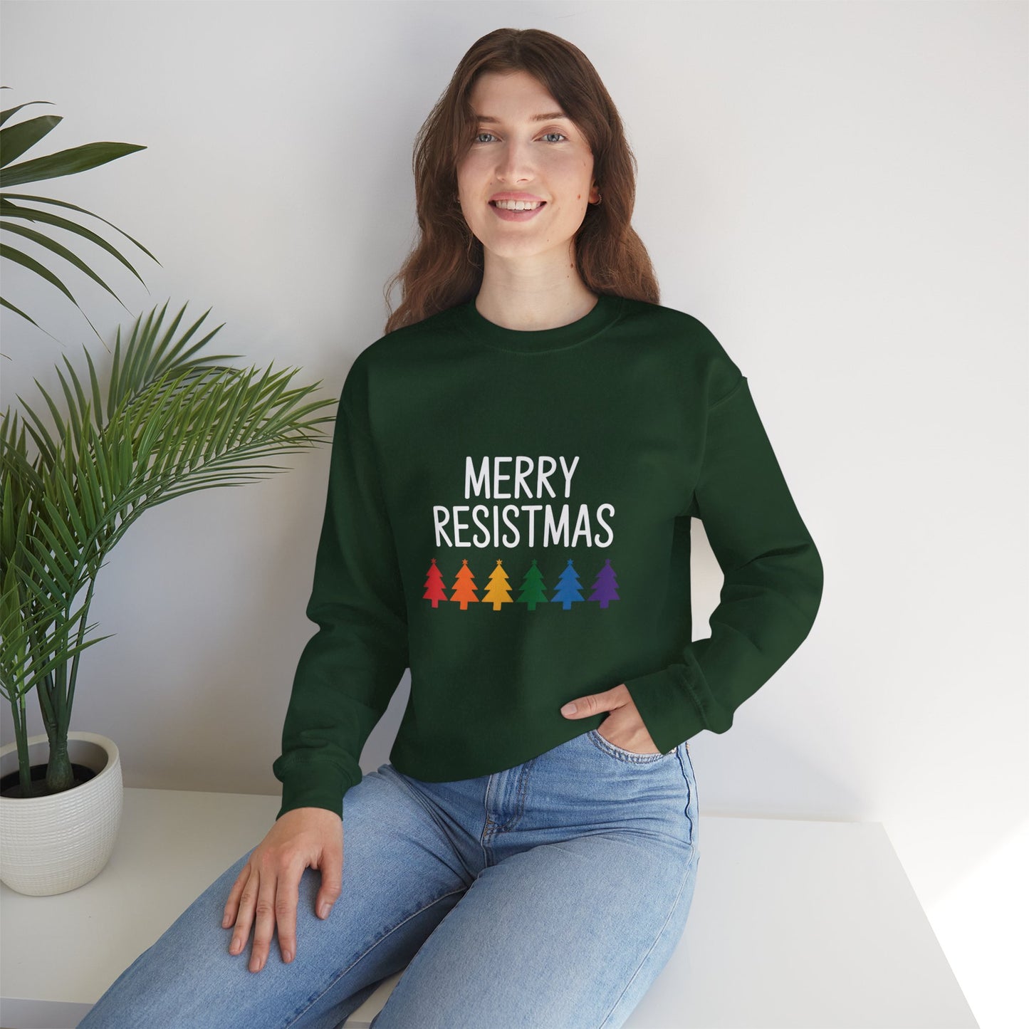 Merry Resistmas Sweatshirt, Holiday Sweatshirt, Christmas Sweatshirt, Anti Maga Sweatshirt, Multiple Colors, Free Shipping