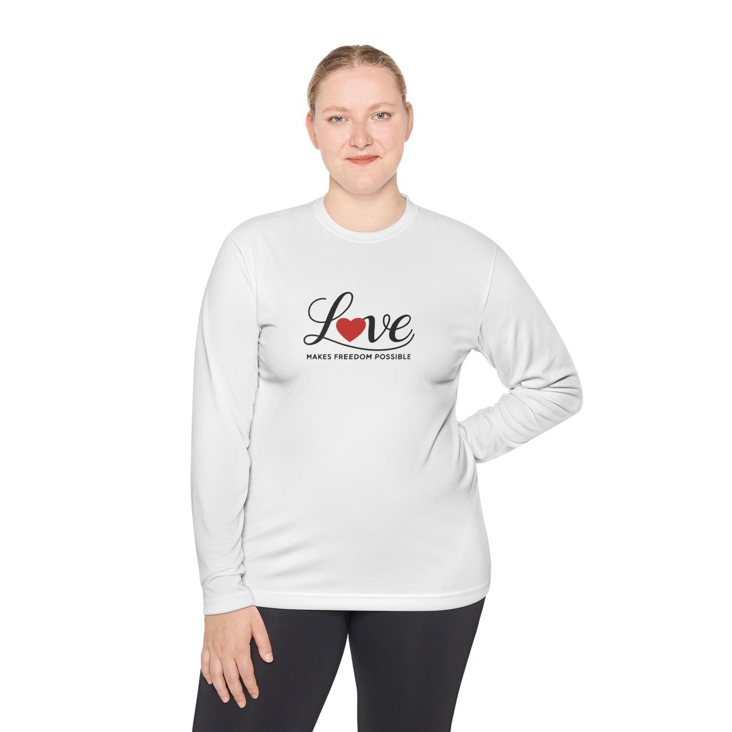 Love Makes Freedom Possible Performance Fabric Shirt | Inspirational Civic Love Message | Unisex Style | Valentine's Day Shirt