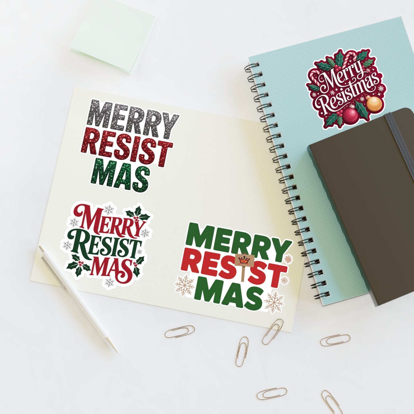 Merry Resistmas Stickers | 4-Sticker Sheet | Die-Cut Vinyl | Holiday Pro-Democracy Stickers | Holiday Stickers | Christmas Stickers