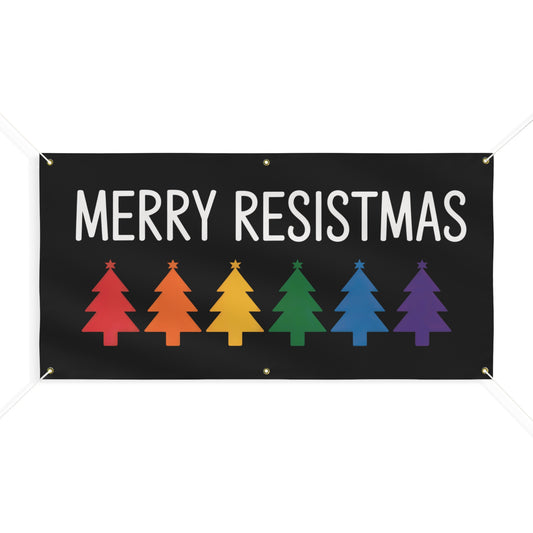 Merry Resistmas Banner, Holiday Sign, Christmas Sign, Holiday Outdoor Decor, 2 Sizes, Matte Finish, Hanging Ropes Included, Free Shipping