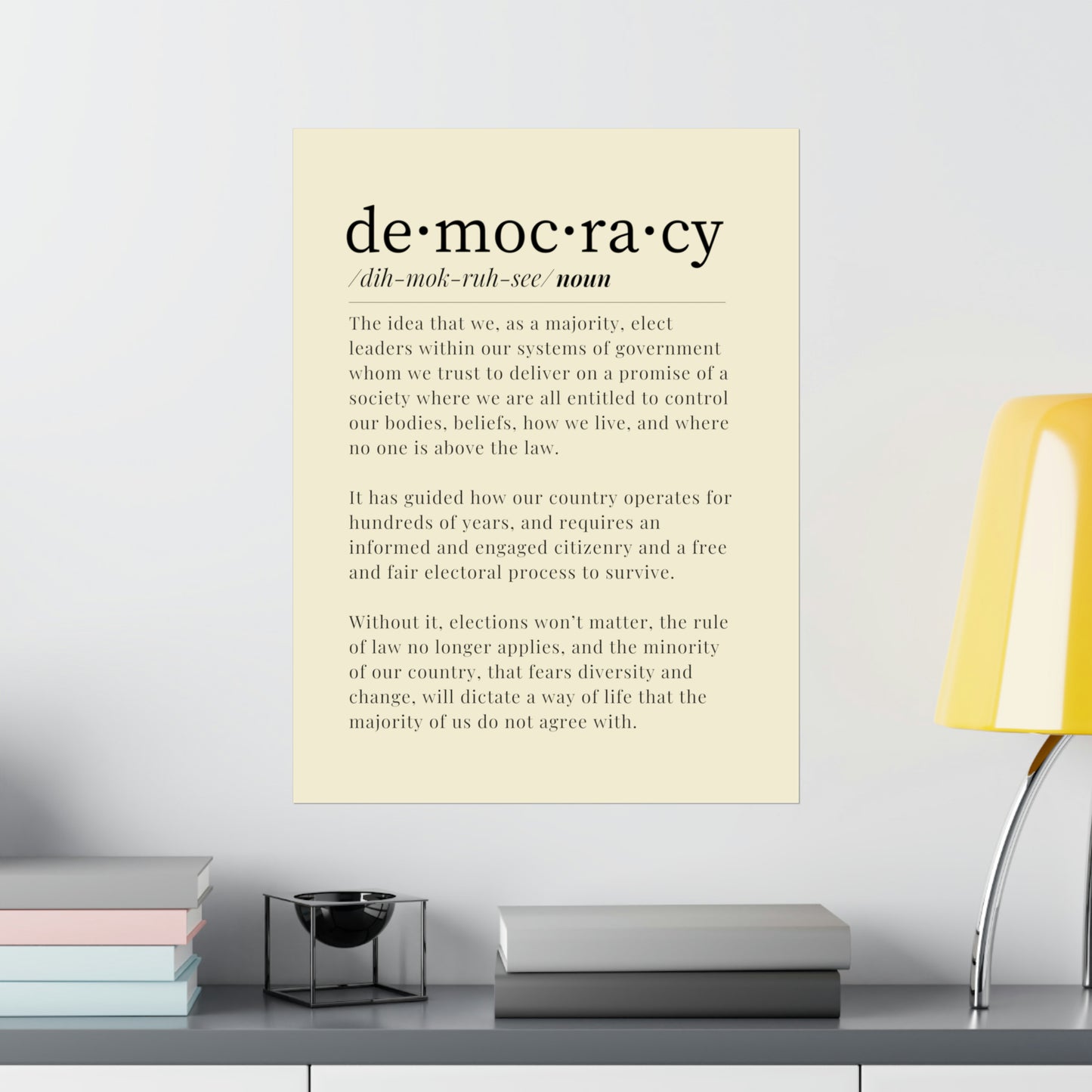 Democracy Poster, 18 x 24, Beige and Black, Democracy Definition