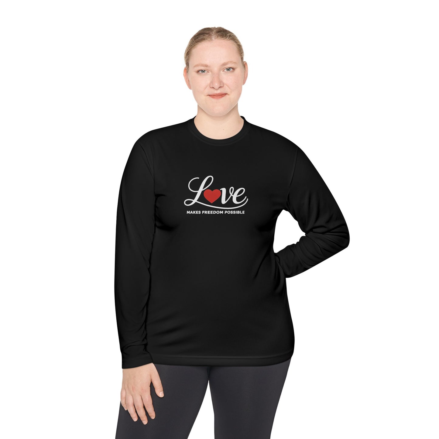 Love Makes Freedom Possible Performance Fabric Shirt | Inspirational Civic Love Message | Unisex Style | Valentine's Day Shirt