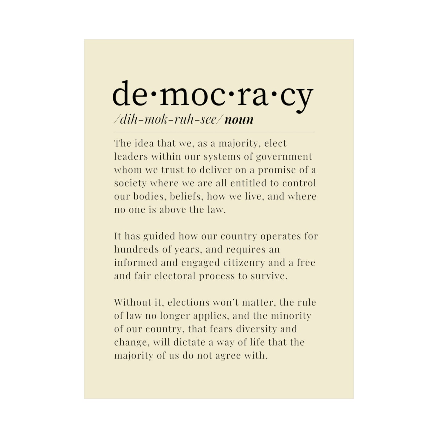 Democracy Poster, 18 x 24, Beige and Black, Democracy Definition