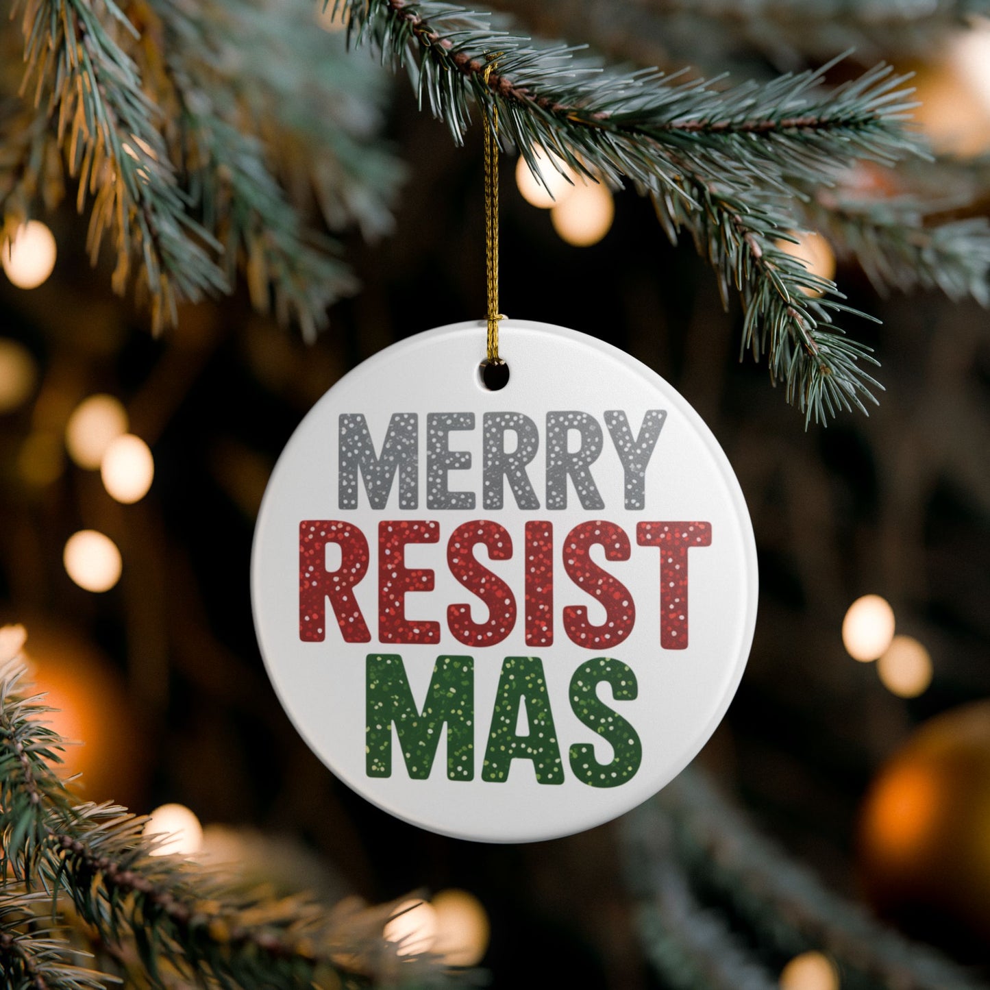Merry Resistmas Ornament, Ceramic Christmas Ornament, Political Ornament, Democracy Ornament, Political Gift, Gift for Democrat