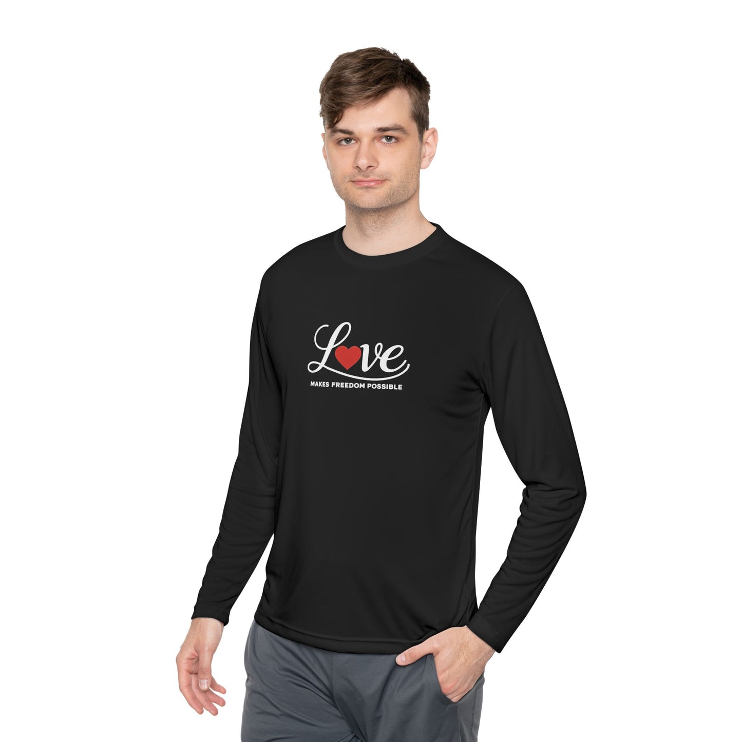 Love Makes Freedom Possible Performance Fabric Shirt | Inspirational Civic Love Message | Unisex Style | Valentine's Day Shirt