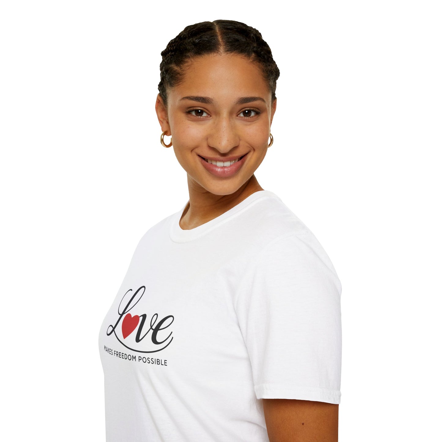 Love Makes Freedom Possible T-Shirt | Inspirational Civic Love Message | Valentines Day Shirt | Unisex Style | Multiple Colors