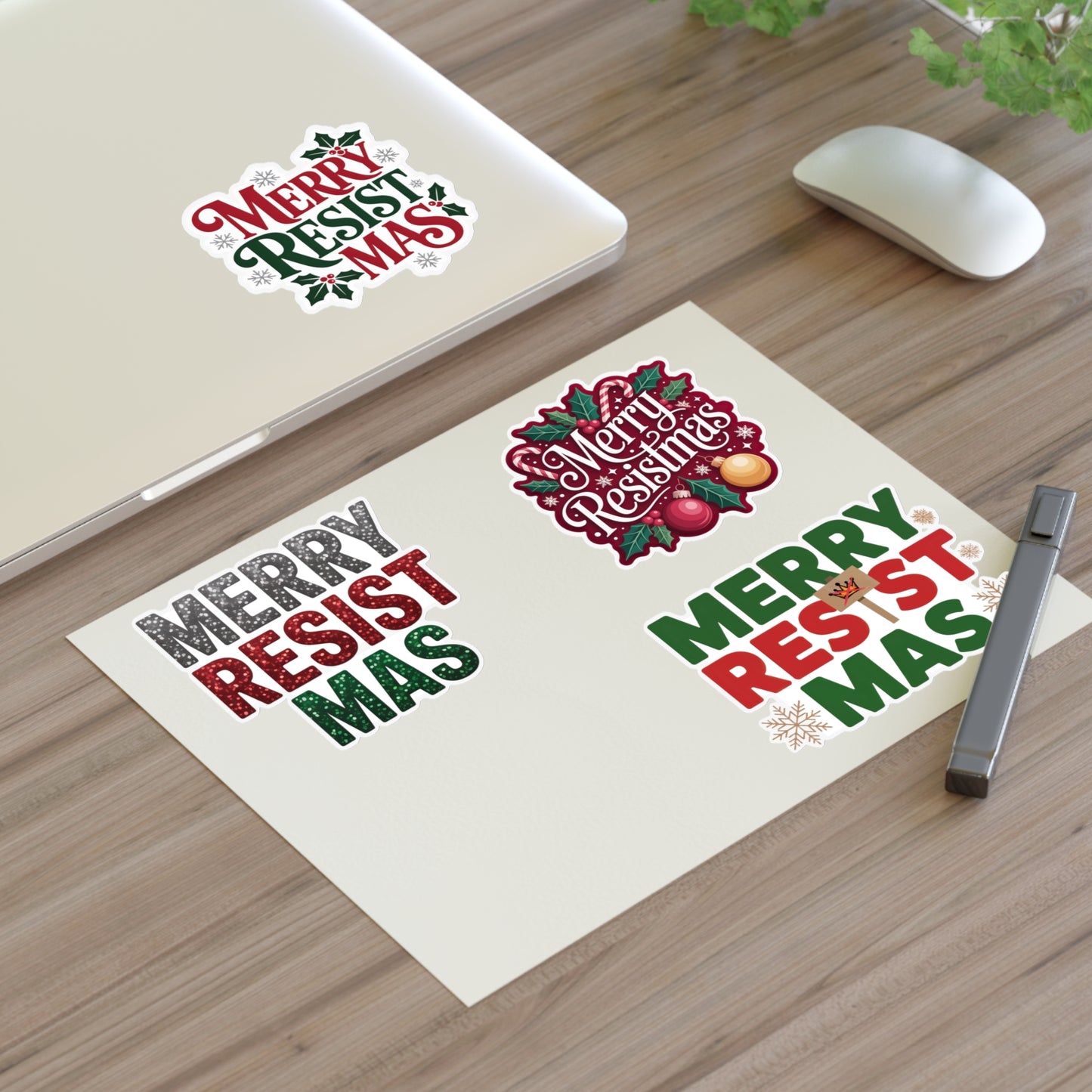 Merry Resistmas Stickers | 4-Sticker Sheet | Die-Cut Vinyl | Holiday Pro-Democracy Stickers | Holiday Stickers | Christmas Stickers