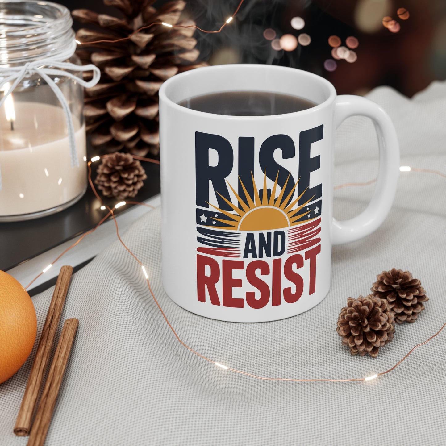 Rise and Resist Mug, 11oz Ceramic, Dishwasher Safe, Anti Trump Gifts, Democracy Mug, Political Mug, Gift for Democrats, Free Shipping