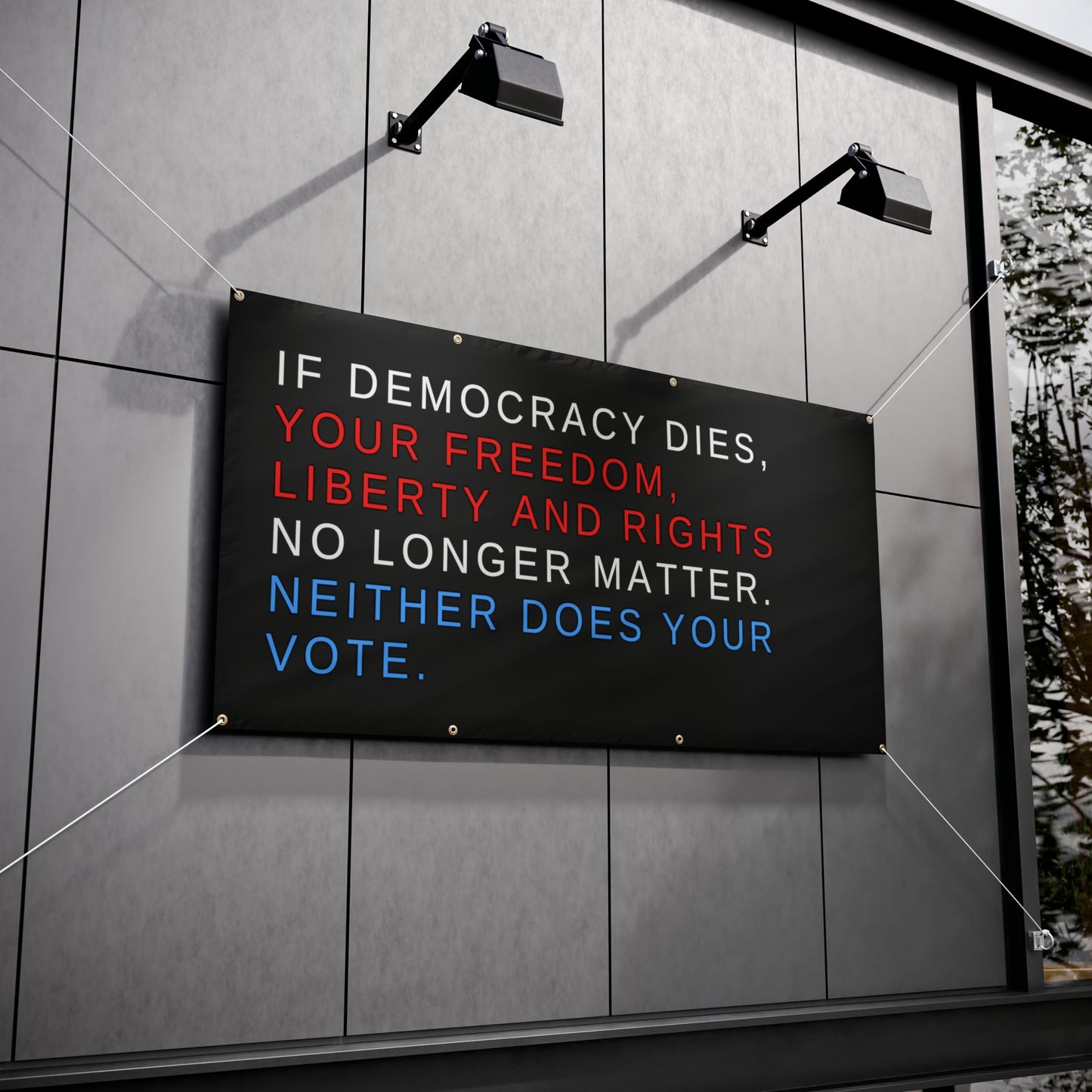 Democracy Sign, When Democracy Dies Vinyl Indoor/Outdoor Banner, 48 x 24 or 72 x 36, Vote Signs, Anti Trump Sign