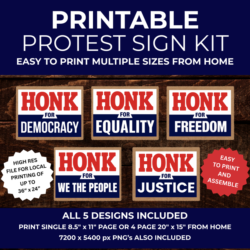 Honk for Democracy Protest Sign, Printable Protest Sign Kit, 5 Designs ...
