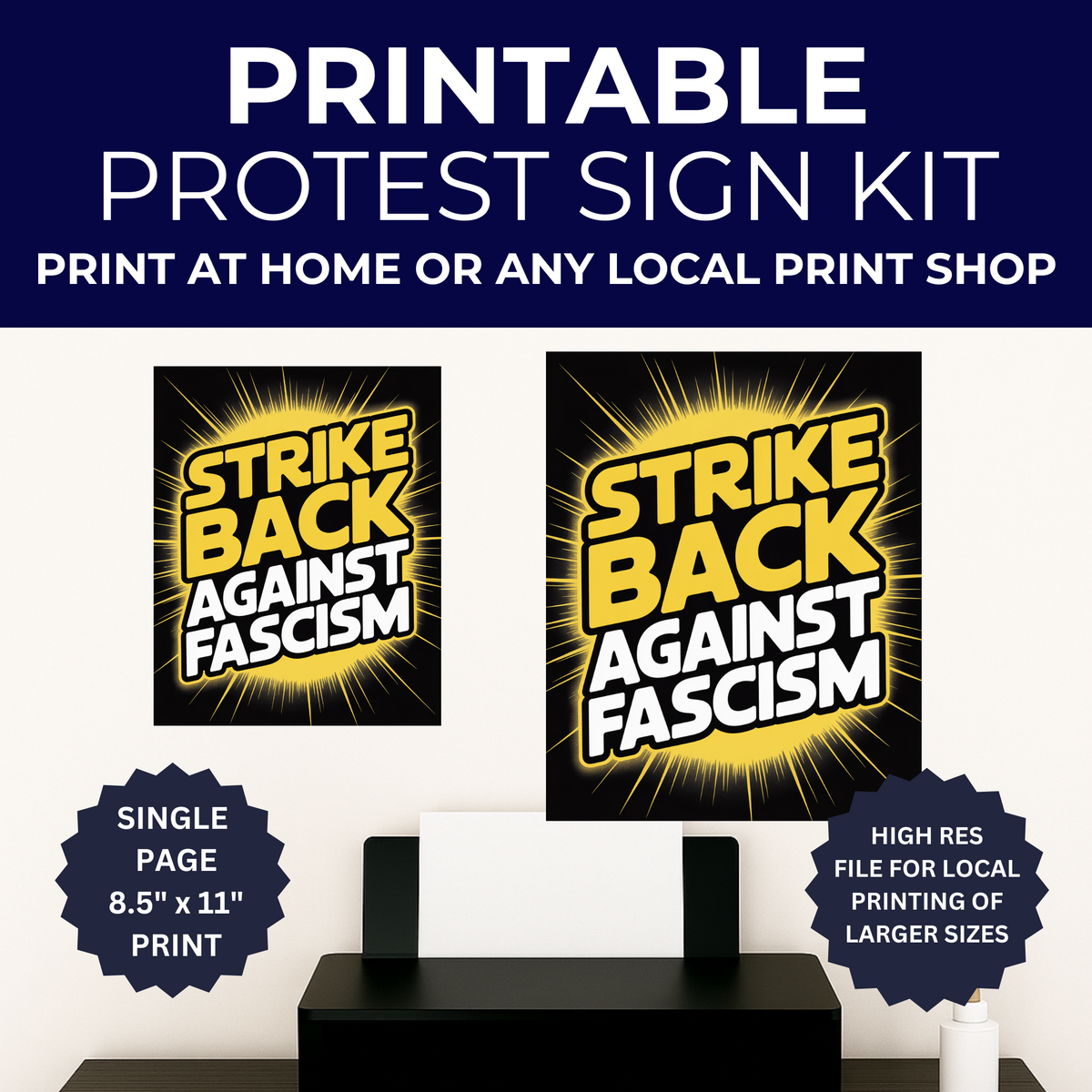 Strike Back Against Fascism Printable Protest Sign, Digital Poster PNG ...