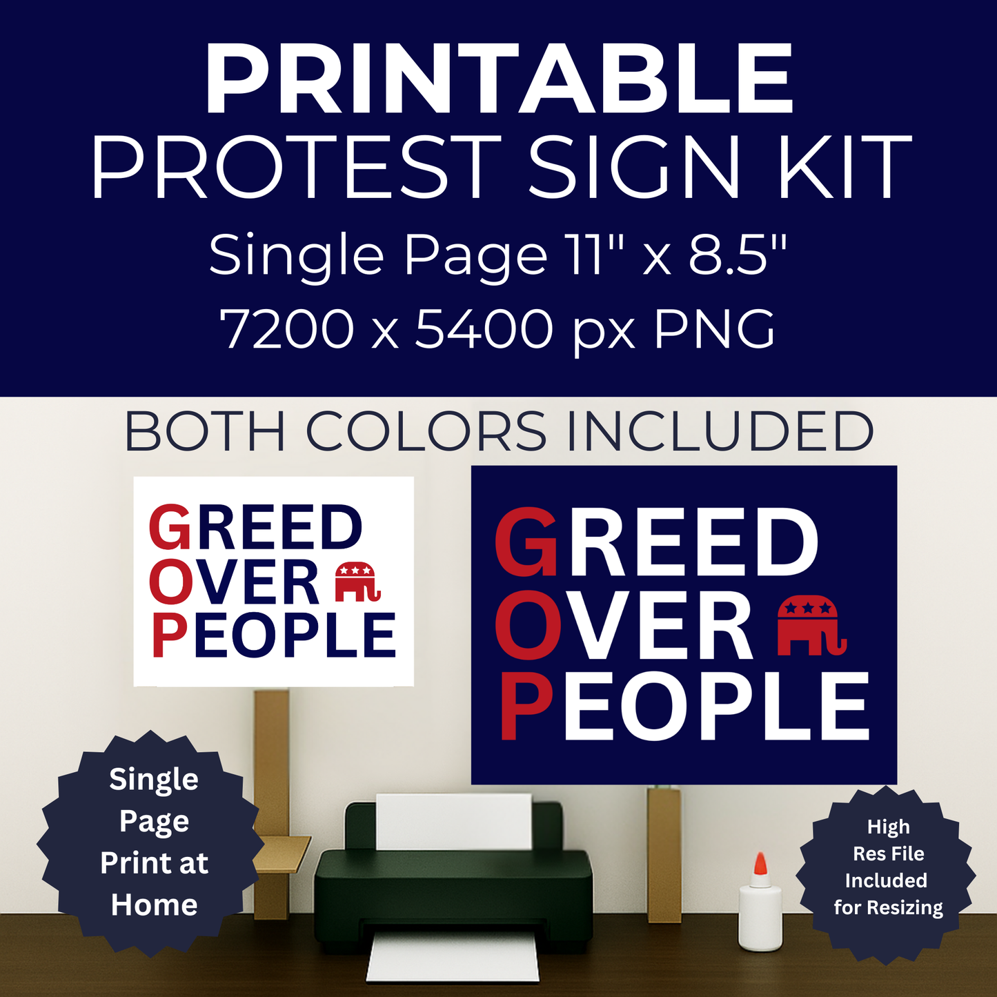 Anti GOP Print at Home Protest Sign Kit, 2 Sizes Included, Single Page (8.5" x 11"), or 2 Pages (17" x 11") Printable Protest Signs, Digital Download