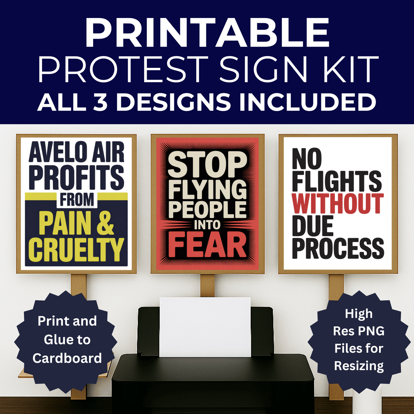 Avelo Air Protest Signs, Printable Immigration Protest Signs, Anti Ice Protest Signs, 3 Signs Included