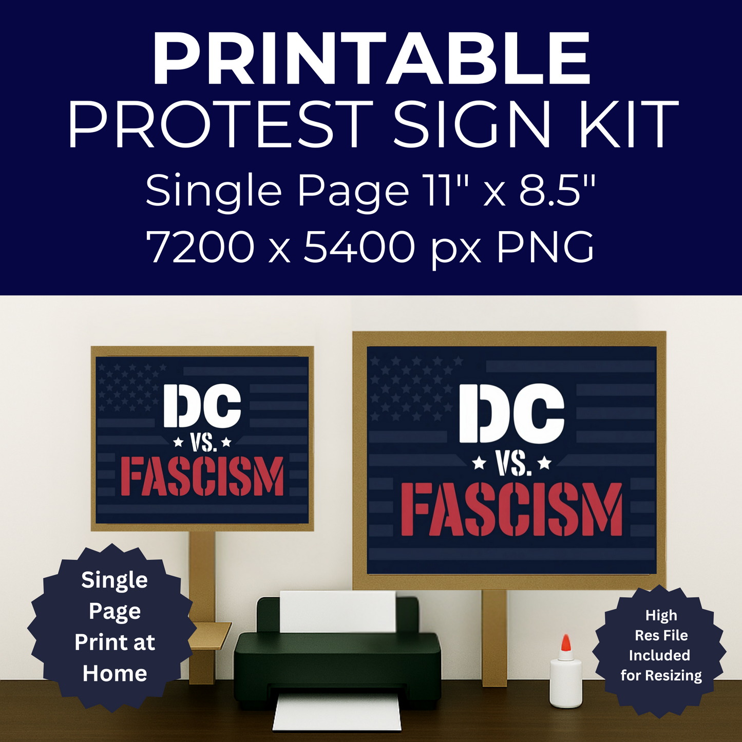 DC vs. Fascism Printable Protest Signs, Digital Download Poster, Protest PNG, Anti Trump PNG