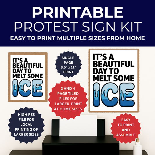 Anti ICE Protest Sign - Printable Protest Sign Kit - It's a Beautiful Day to Melt Some ICE