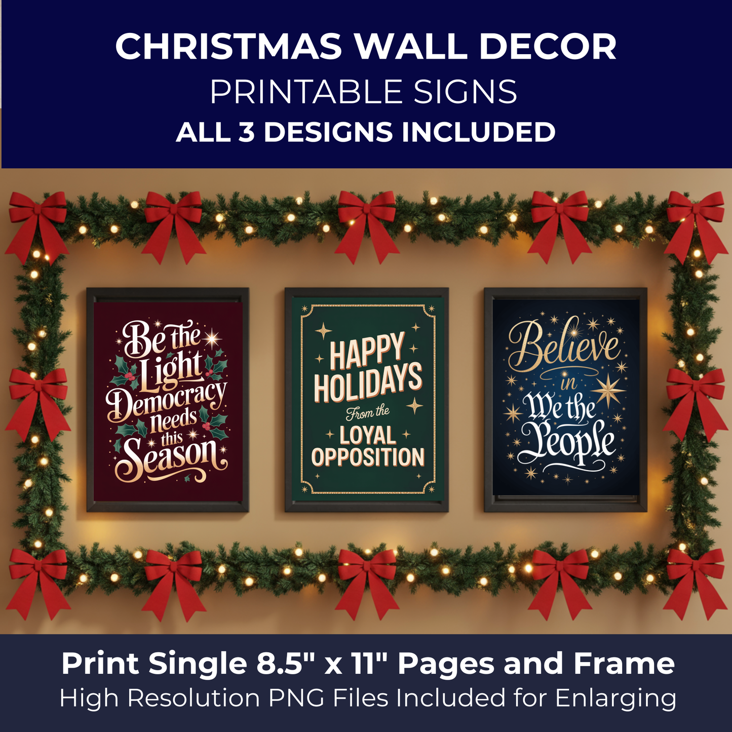 Christmas Printable Wall Art, Christmas Digital Posters, Subtle Anti Trump Posters