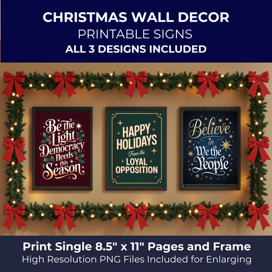Christmas Printable Wall Art, Christmas Digital Posters, Subtle Anti Trump Posters
