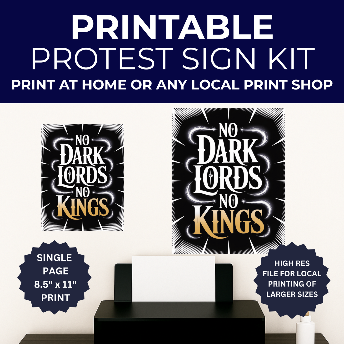 No Dark Lords No Kings Protest Sign, Printable Protest Sign, No Kings Digital Protest Sign
