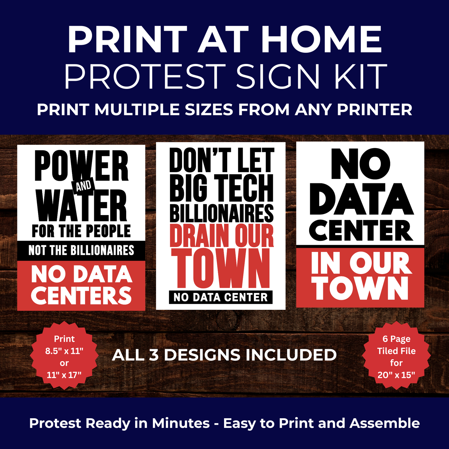 No Data Center Printable Protest Sign Kit | Printable Signs, Protest Posters & Tiled Protest Signs