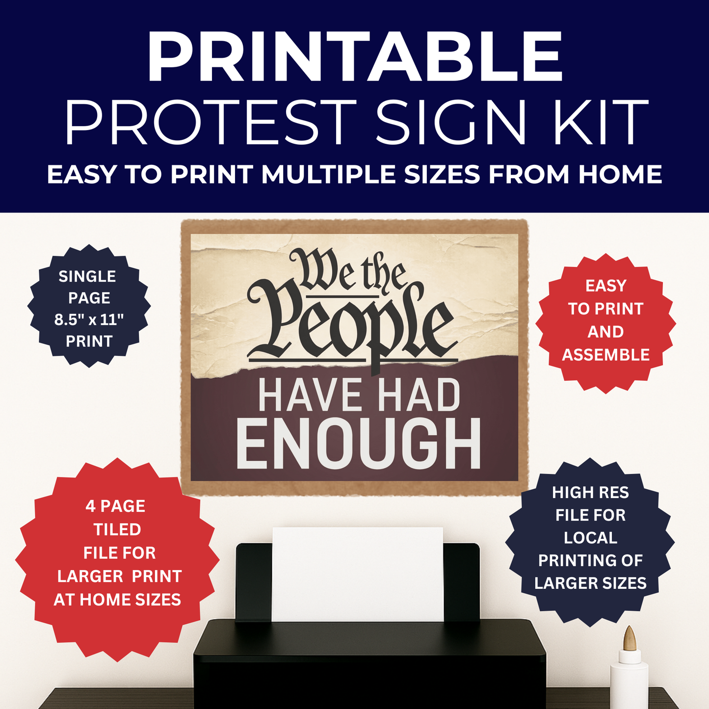 No Kings Protest Sign - Printable Protest Sign Kit - We the People Have Had Enough
