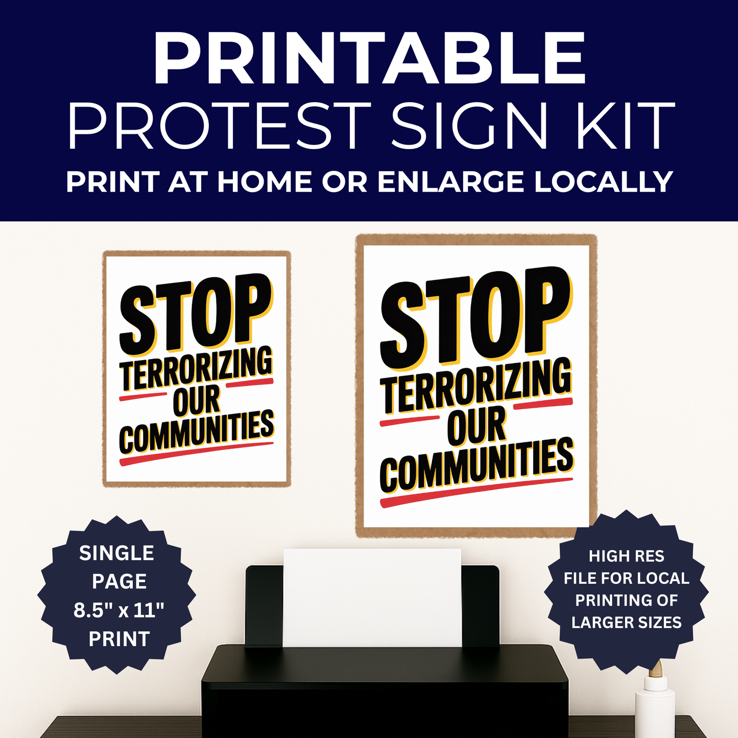 Anti ICE Protest Sign - Stop Terrorizing Our Communities - Printable Protest Sign Kit - Protest Sign PNG