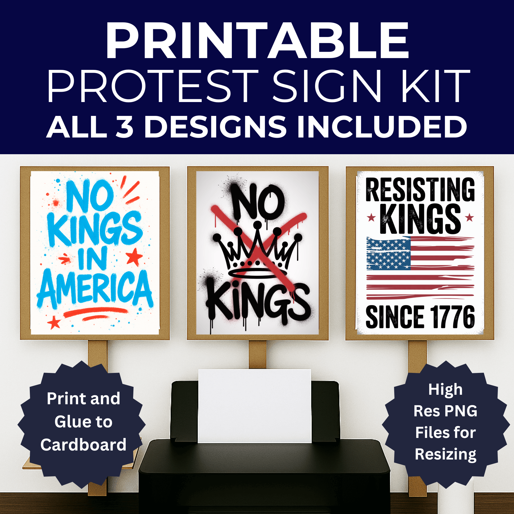 No Kings Printable Protest Signs Digital Download Anti Trump Signs