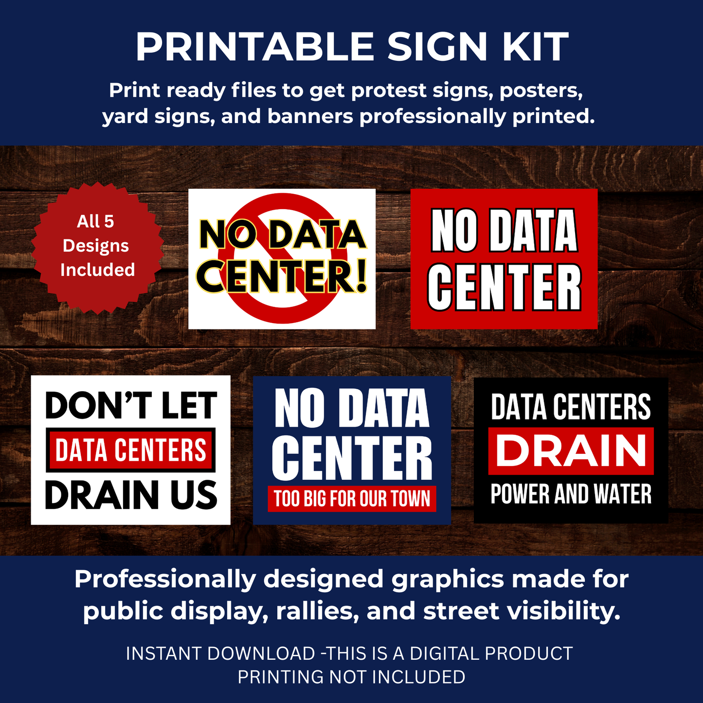 No Data Center Professional Print Sign Kit | Protest Signs, Yard Signs, Posters & Banner Files
