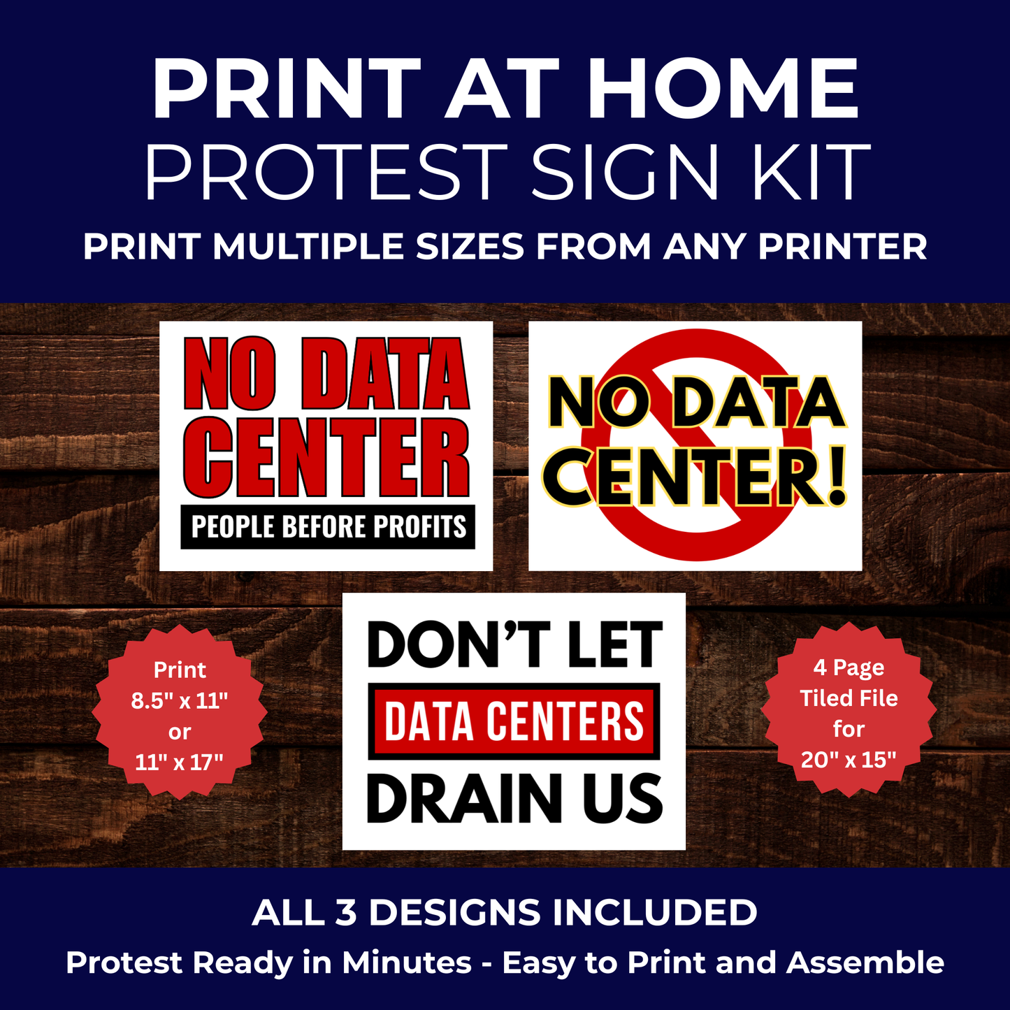 No Data Center Printable Protest Sign Kit | Printable Signs, Protest Posters & Tiled Protest Signs