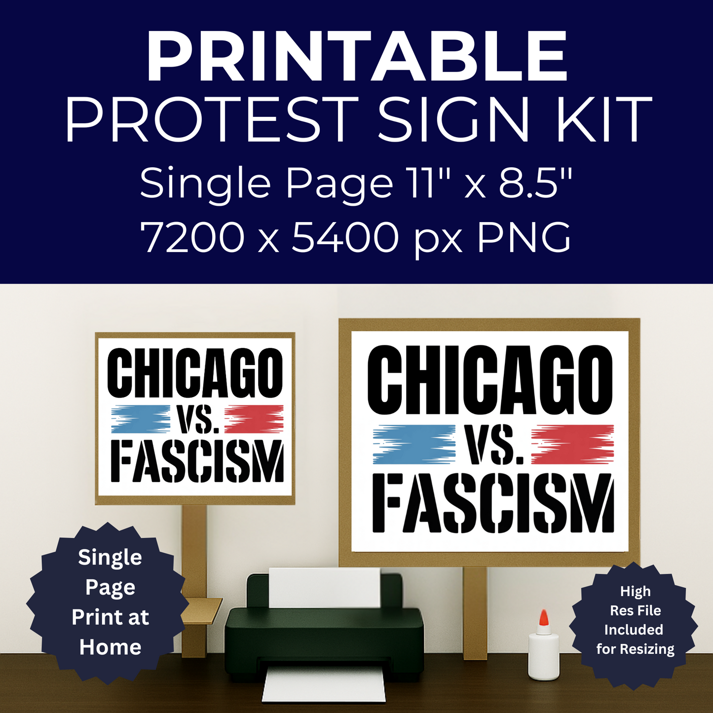 Chicago vs. Fascism Printable Protest Signs, Digital Download Poster, Protest PNG, Anti Trump PNG